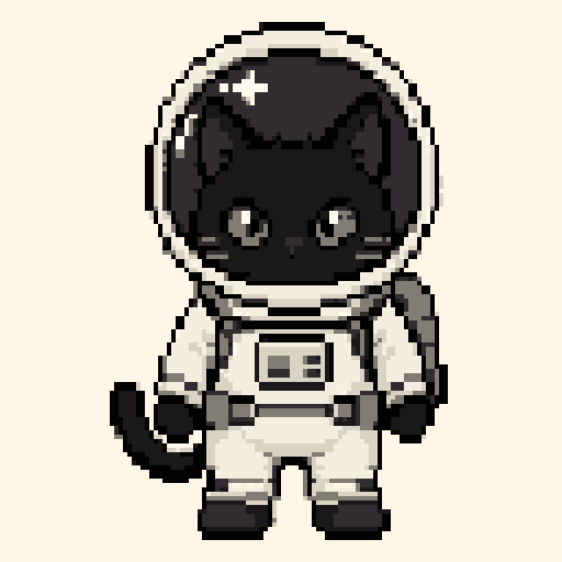 Astronaut Cat Pilot 128x128 pixel art template, mono palette