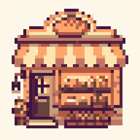 Bakery Storefront 48x48 pixel art template, dawn palette