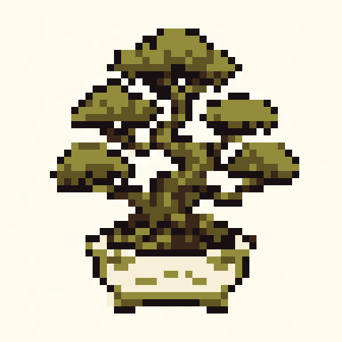 Bonsai Pot 48x48 pixel art template, forest palette