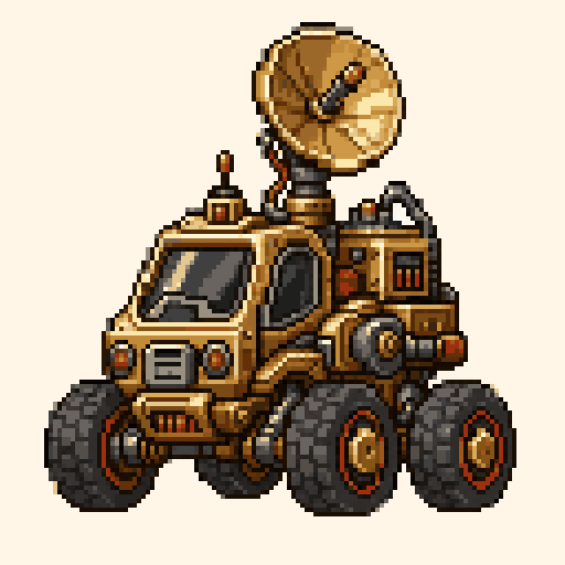 Brass Moon Rover 128x128 pixel art template, ember palette