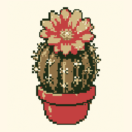 Cactus Bloom 128x128 pixel art template, mono palette