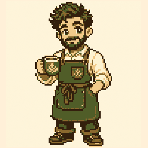 Cafe Barista 256x256 pixel art template, forest palette