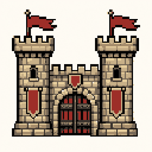 Castle Gate 128x128 pixel art template, nes palette