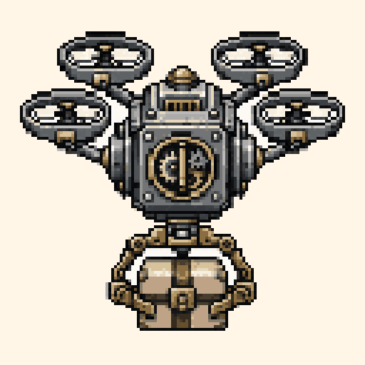 Clockwork Delivery Drone 128x128 pixel art template, mono palette