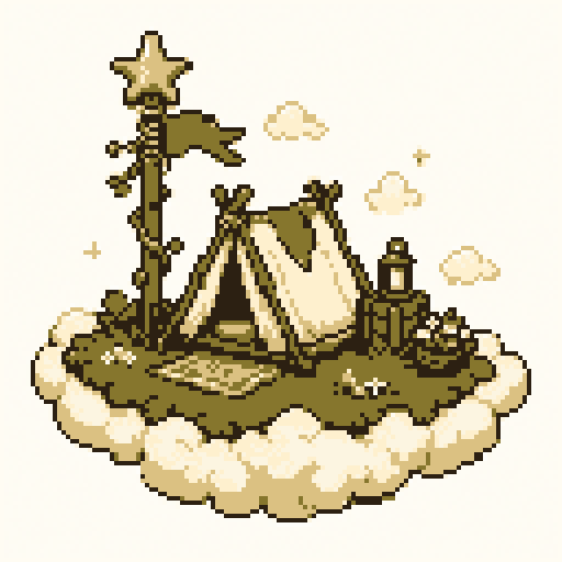 Cloud Camp 128x128 pixel art template, forest palette