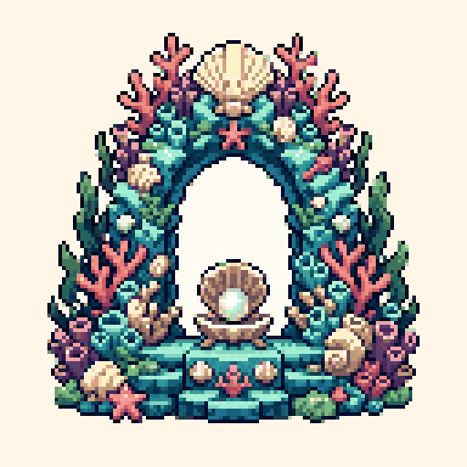 Coral Arch Shrine 128x128 pixel art template, ocean palette