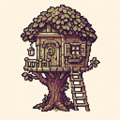 Cozy Treehouse 128x128 pixel art template, dawn palette