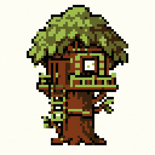 Cozy Treehouse 64x64 pixel art template, nes palette