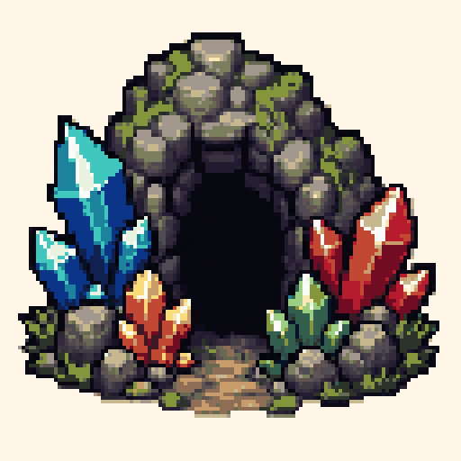 Crystal Cave Gateway 128x128 pixel art template, pico8 palette