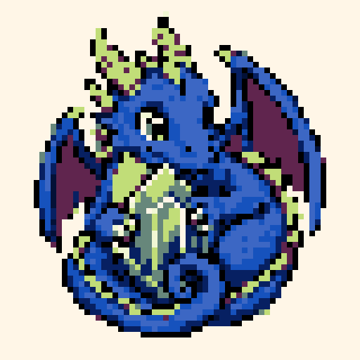 Crystal Dragon Hatchling 64x64 pixel art template, pico8 palette