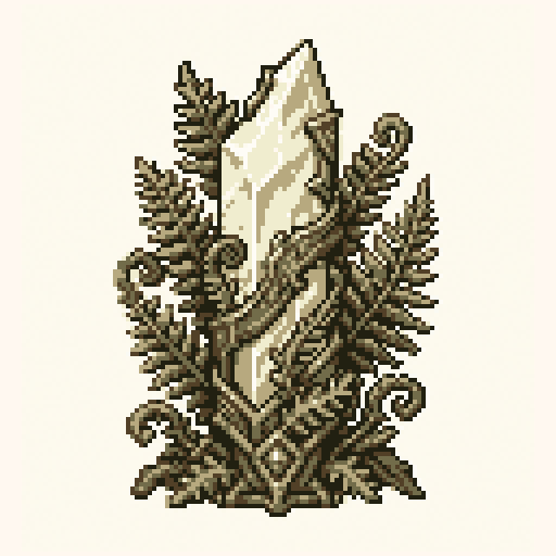 Crystal Fern 128x128 pixel art template, ember palette