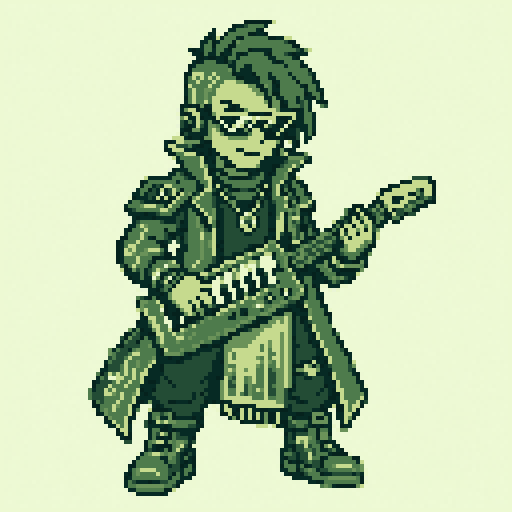 Cyber Bard 128x128 pixel art template, gameboy palette