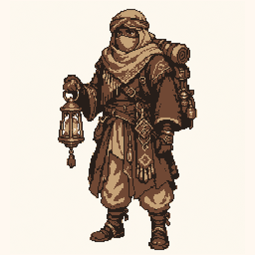 Desert Nomad 256x256 pixel art template, ember palette