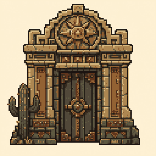 Desert Shrine 128x128 pixel art template, ember palette