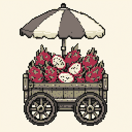 Dragon Fruit Cart 128x128 pixel art template, mono palette