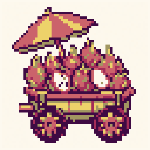 Dragon Fruit Cart 64x64 pixel art template, dawn palette