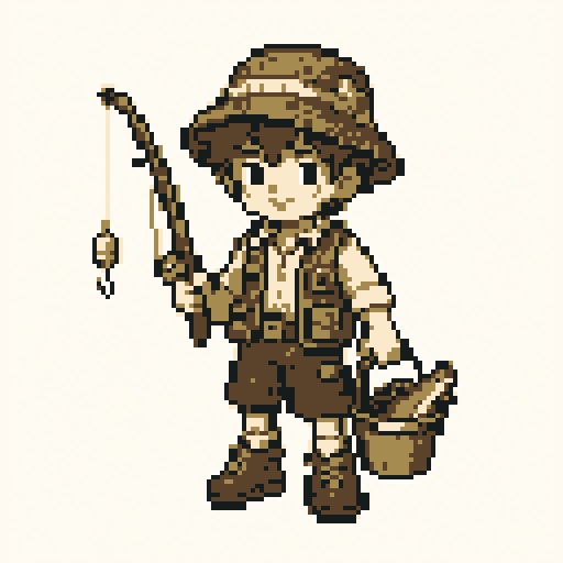 Fisher Kid 128x128 pixel art template, forest palette