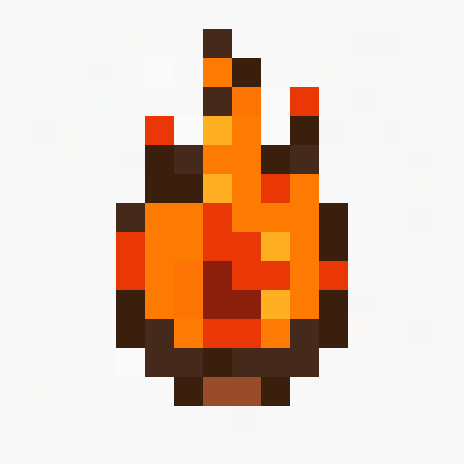 Flame Icon 16x16 pixel art template, ember palette