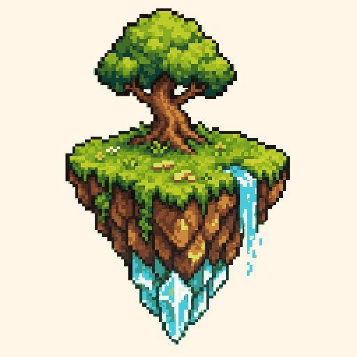 Floating Forest Island 256x256 pixel art template, forest palette