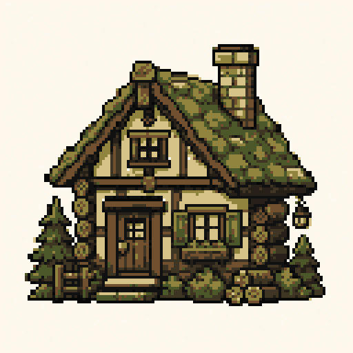 Forest Cabin 128x128 pixel art template, forest palette