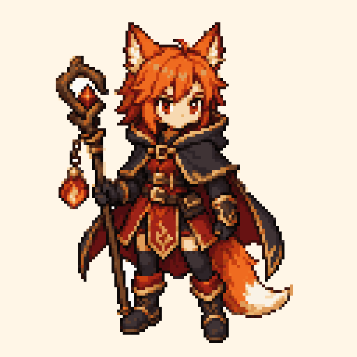 Fox Fire Mage 128x128 pixel art template, ember palette
