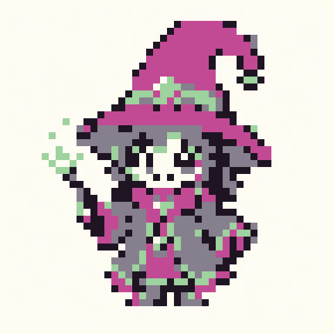 Friendly Wizard 48x48 pixel art template, bubblegum palette