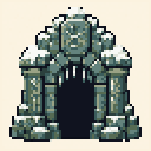 Frost Gate 64x64 pixel art template, forest palette