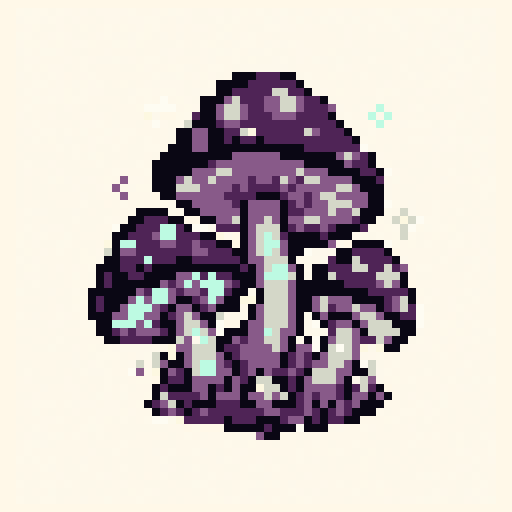 Glow Mushroom Patch 64x64 pixel art template, bubblegum palette