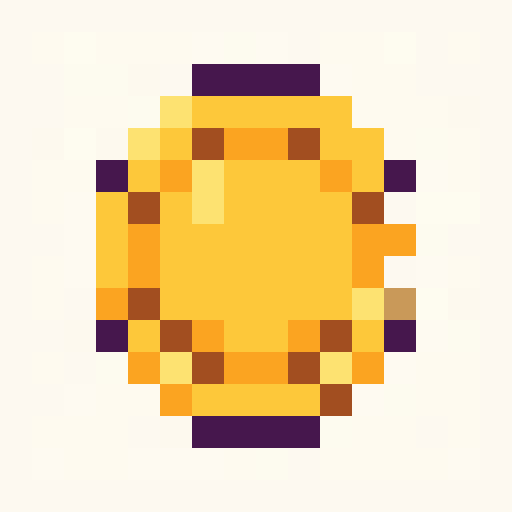 Gold Coin 16x16 pixel art template, dawn palette