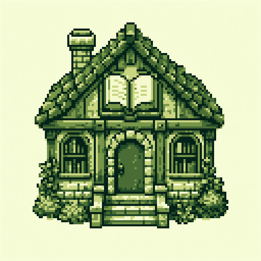 Green Roof Library 128x128 pixel art template, gameboy palette