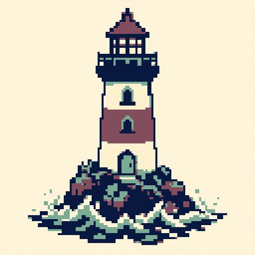 Island Lighthouse 128x128 pixel art template, ocean palette