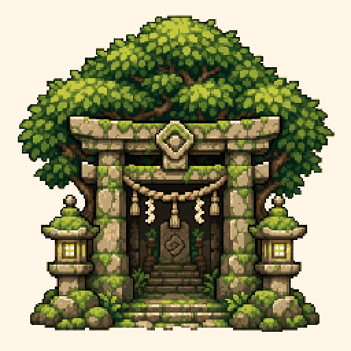 Lantern Forest Shrine 256x256 pixel art template, forest palette