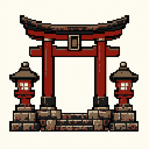 Lantern Shrine 128x128 pixel art template, nes palette