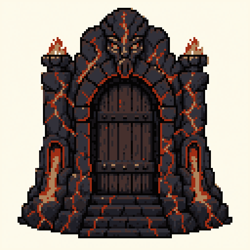 Lava Doorway 128x128 pixel art template, nes palette