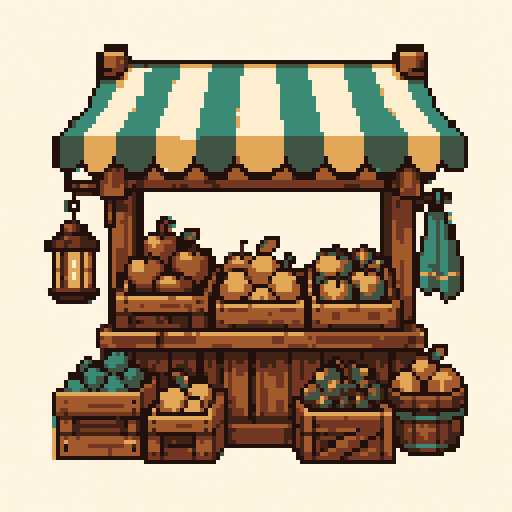 Market Stall 128x128 pixel art template, tomodachi palette