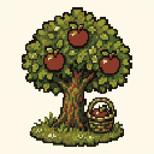 Mini Orchard 128x128 pixel art template, forest palette