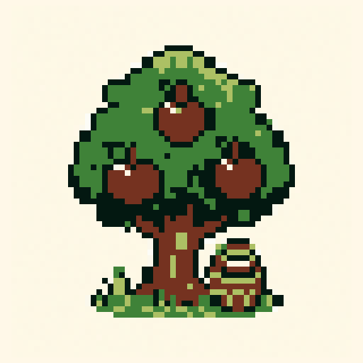 Mini Orchard 64x64 pixel art template, mono palette