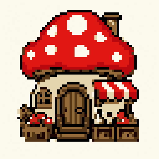 Mushroom Shop 64x64 pixel art template, nes palette