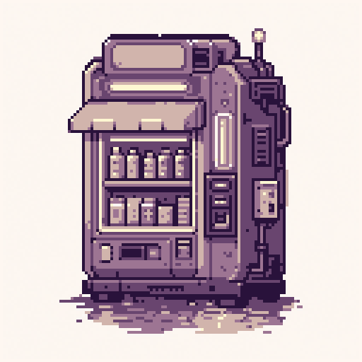 Neon Alley Kiosk 128x128 pixel art template, dawn palette