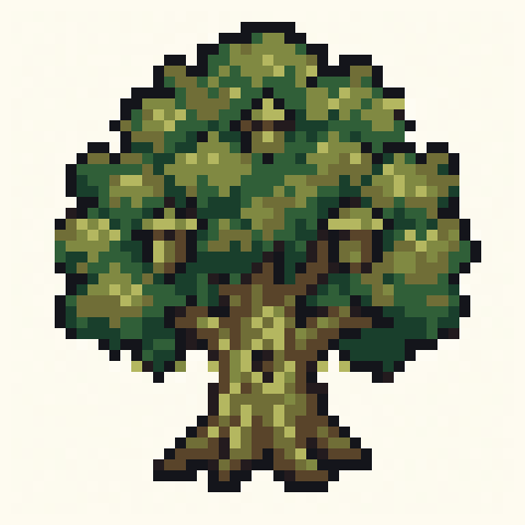 Oak Tree 48x48 pixel art template, forest palette