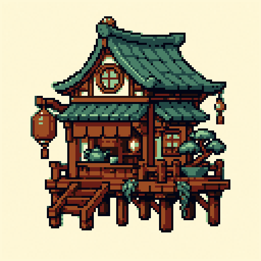 Ocean Tea House 128x128 pixel art template, pico8 palette