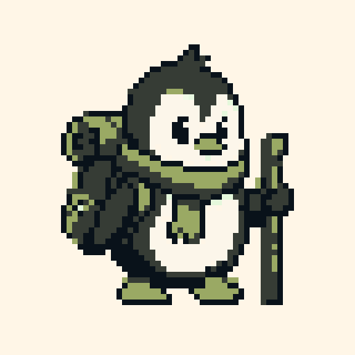 Penguin Hiker 64x64 pixel art template, gameboy palette