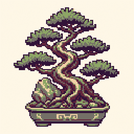 Pine Bonsai 128x128 pixel art template, dawn palette