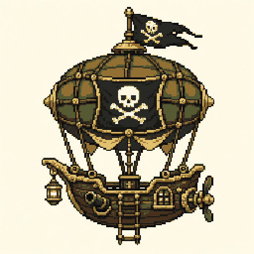 Pirate Airship 256x256 pixel art template, forest palette