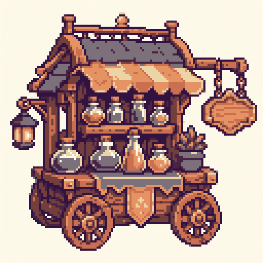 Potion Cart 128x128 pixel art template, dawn palette