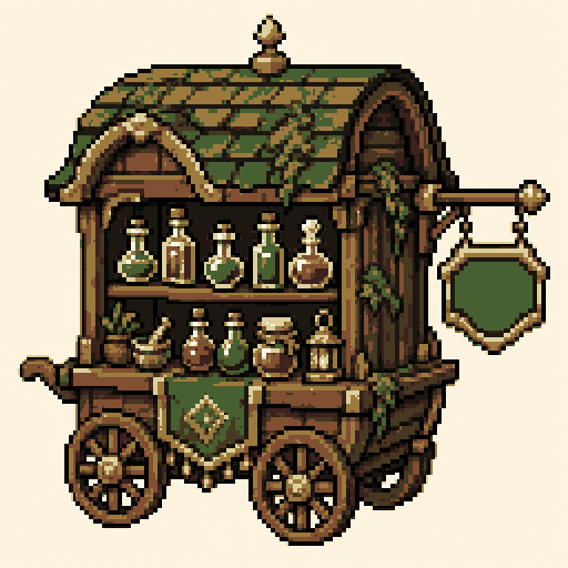 Potion Cart 256x256 pixel art template, forest palette