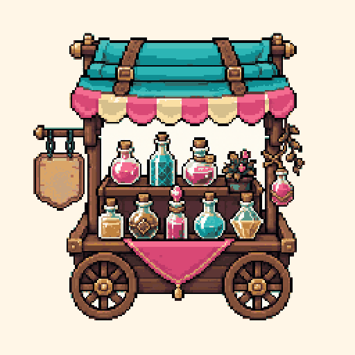 Potion Market Cart 256x256 pixel art template, bubblegum palette