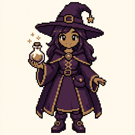 Potion Witch 256x256 pixel art template, nes palette