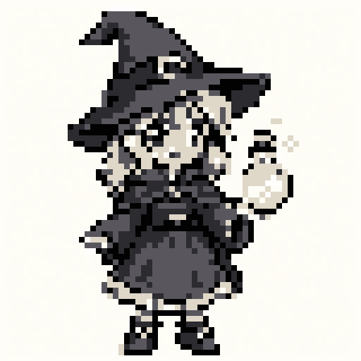 Potion Witch 64x64 pixel art template, mono palette