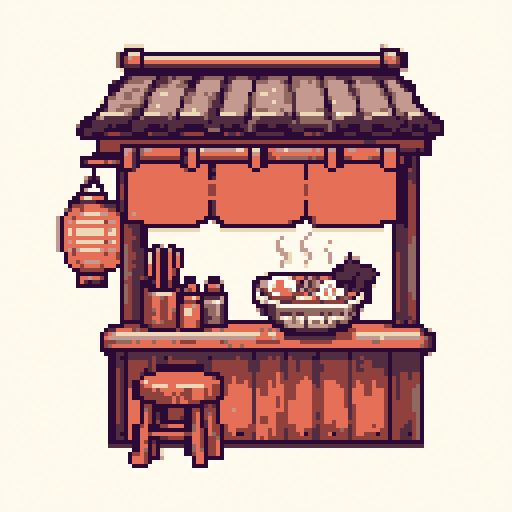Ramen Stand 128x128 pixel art template, dawn palette